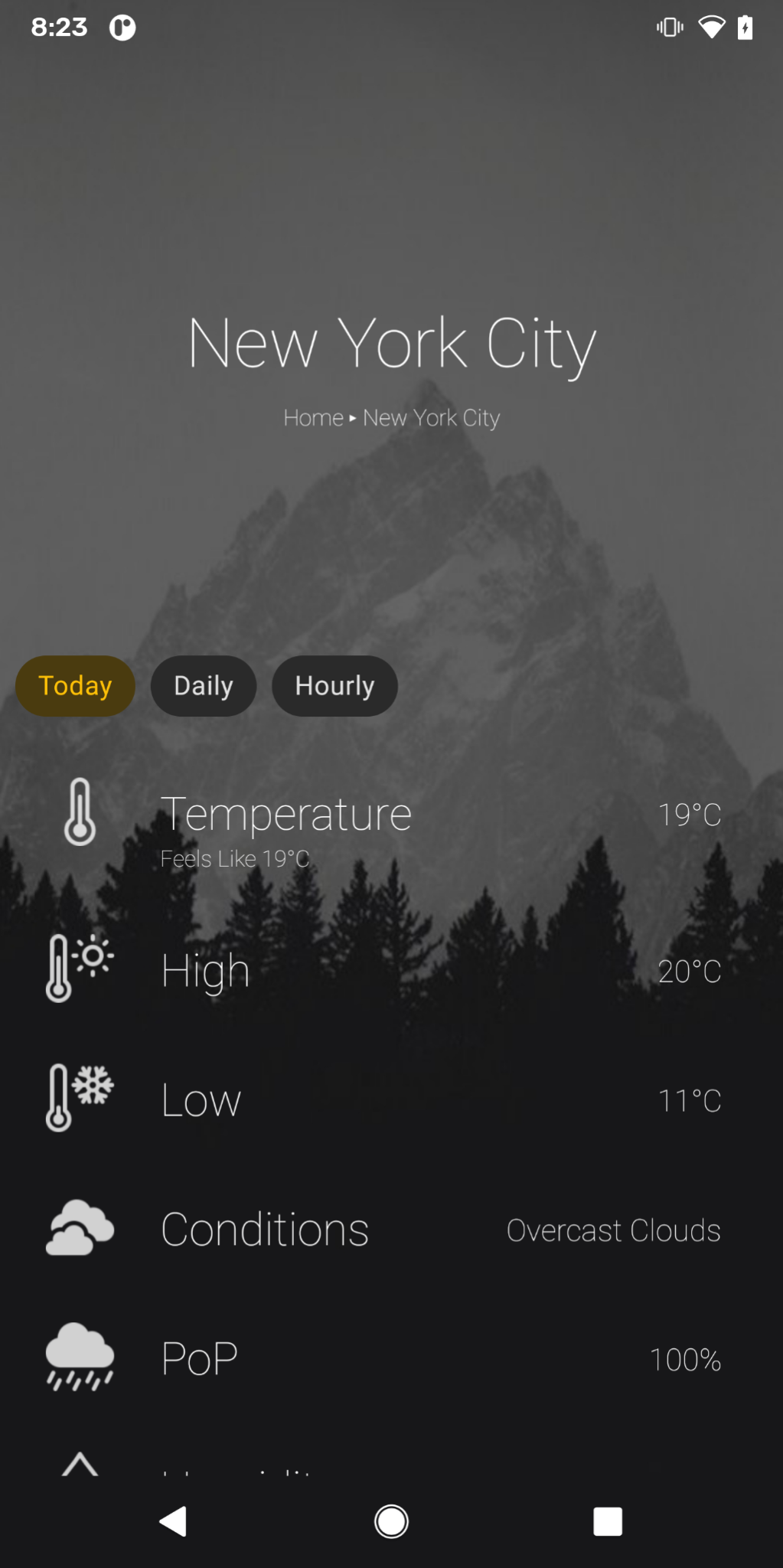 Weather feature screenshot